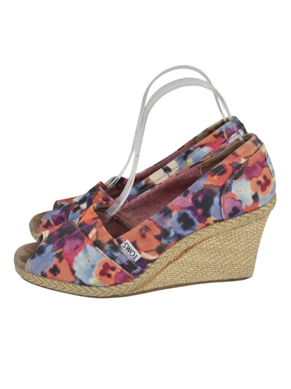 Toms Floral Wedge Sandal Multi Color Open Toe Espadrille Size 9